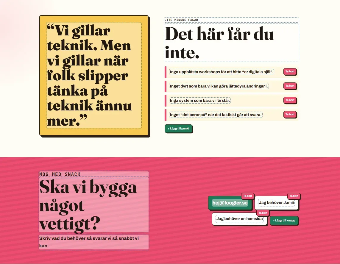 Laptop med enkel inline-redigering för en snabb Foogler Pages-webbplats